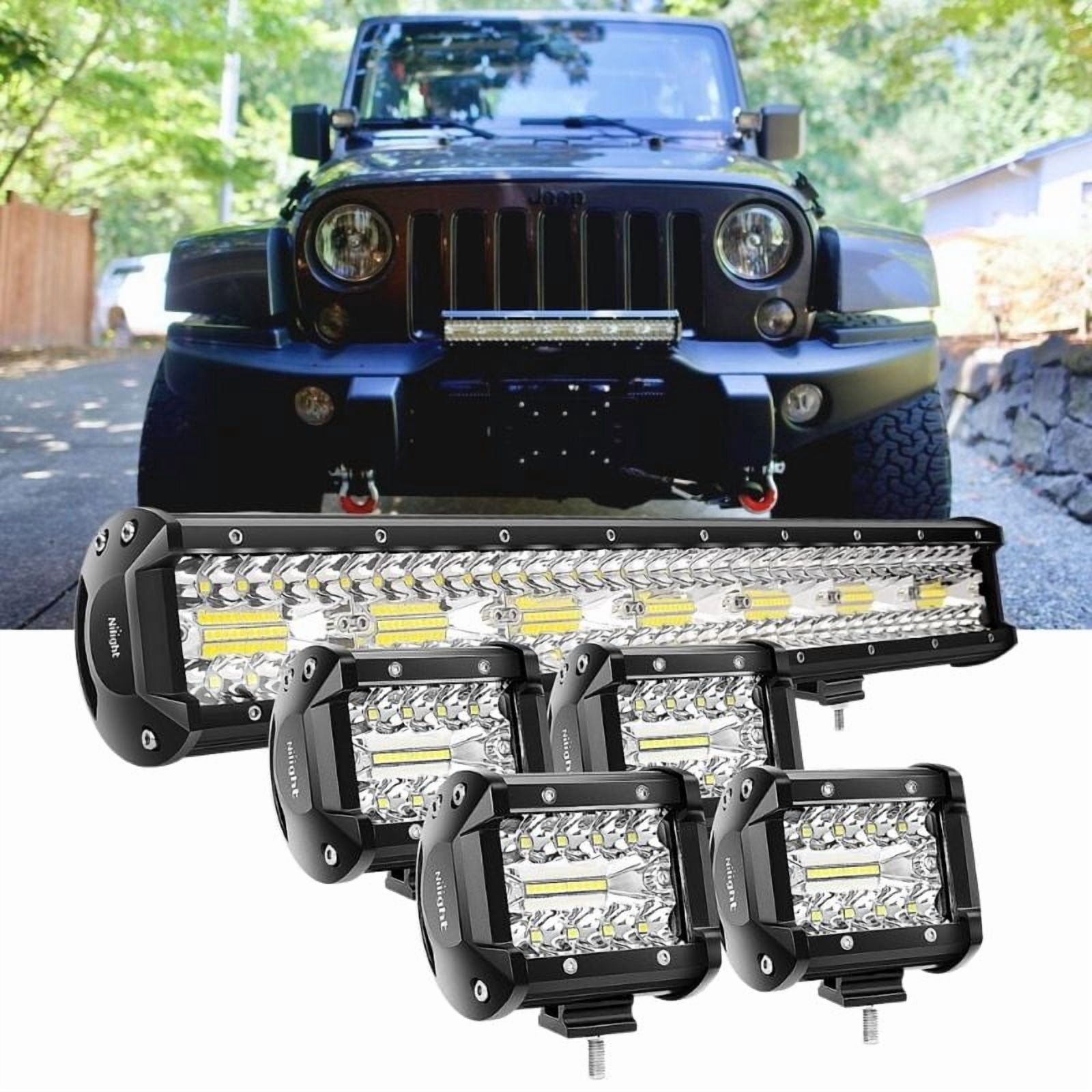 Nilight 20 Inch 60W Waterproof Flood Offroad Vehicle Light Bar 420W Triple Row 4 Pack