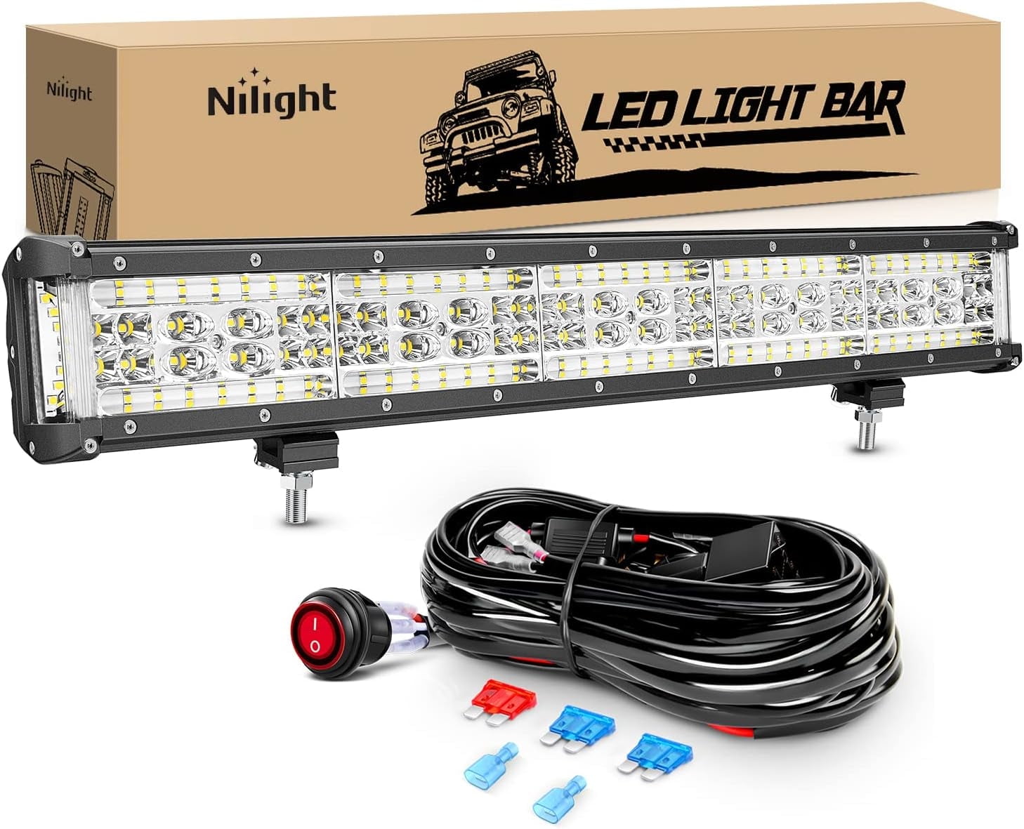 Nilight 22 Inch Side Shooter LED Light Bar Quadruple Row Spot Flood Combo Lights w/Wiring Kit for Fog Light Driving Light Work Light on Truck SUV ATV UTV Jeep, 2 Years Warranty