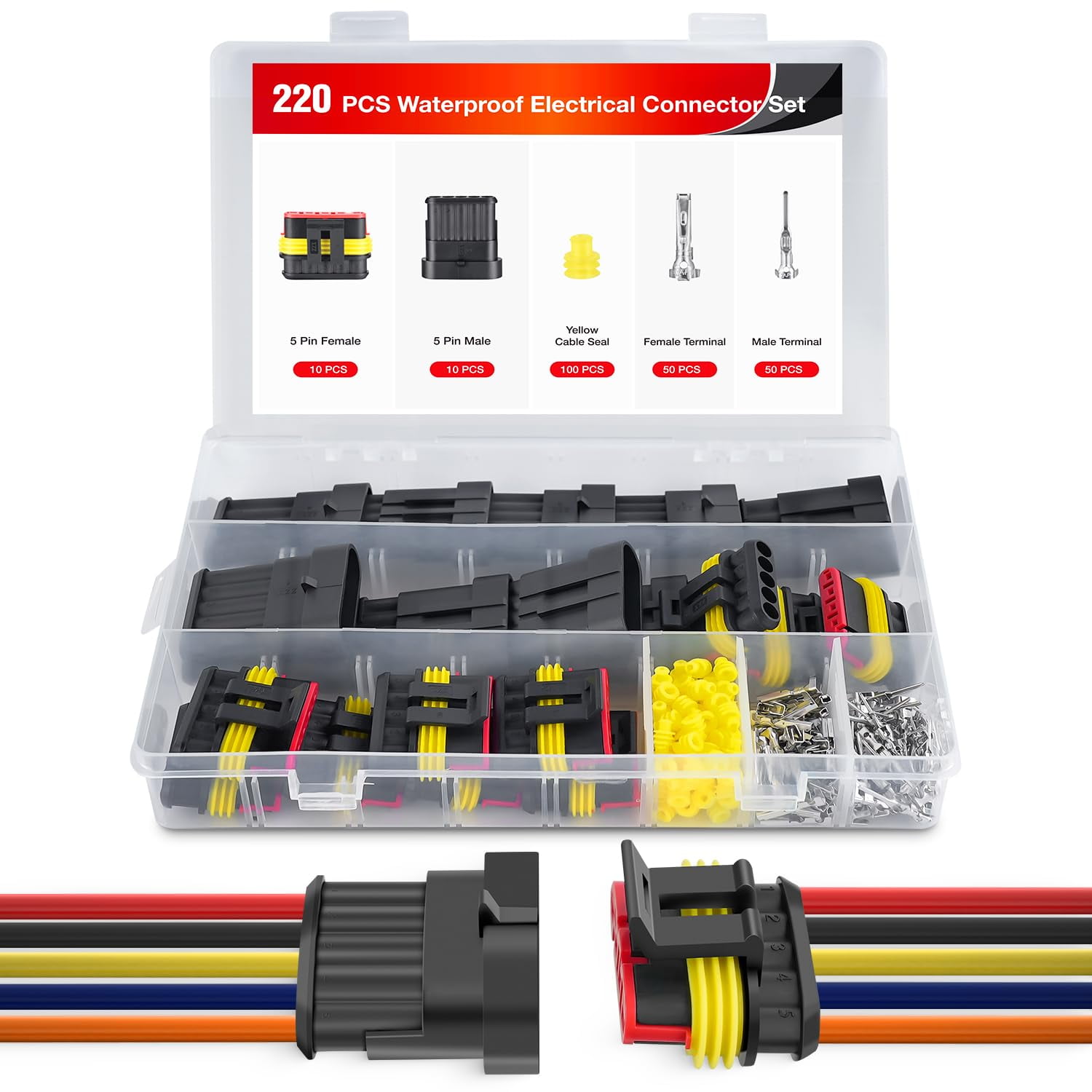 Nilight 220PCS 5 Pin Electrical Connector ‎Plug Male Female Terminal