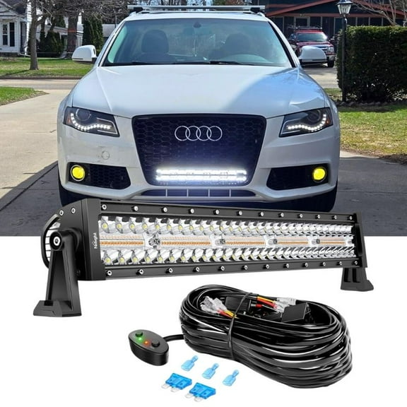 Nilight 22inch 480W Led Light Bar Spot Flood Amber White Strobe 6 Modes Memory Function Reset Function Off-Road Truck Car ATV SUV Cabin Boat with 16AWG Wiring Harness Kit-1 Lead