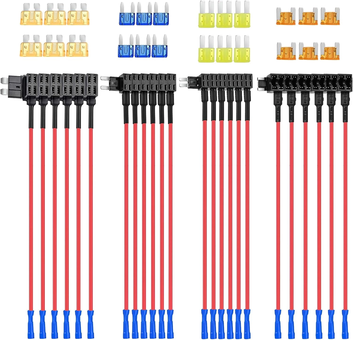 Nilight 24Pcs 12V Automotive Fuse Holder Standard Mini Micro2 and Low Profile 4 Types ATO ATC ATM APM Fuse Holder for Cars Trucks Ships