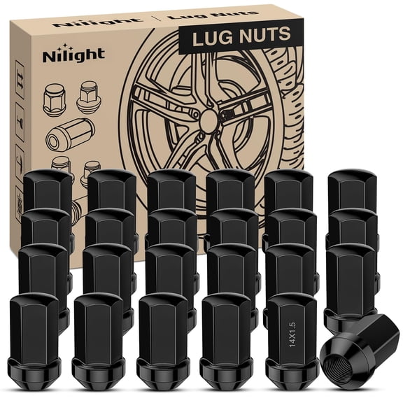Nilight 24PCS M14x1.5 Lug Nuts Compatible with 1999-2025 Silverado/Sierra 1500 2000-2024+ Suburban/Tahoe/Yukon/Escalade 2012-2024 RAM 1500 One-Piece Solid Black Steel OEM Factory Wheel Nuts Replace