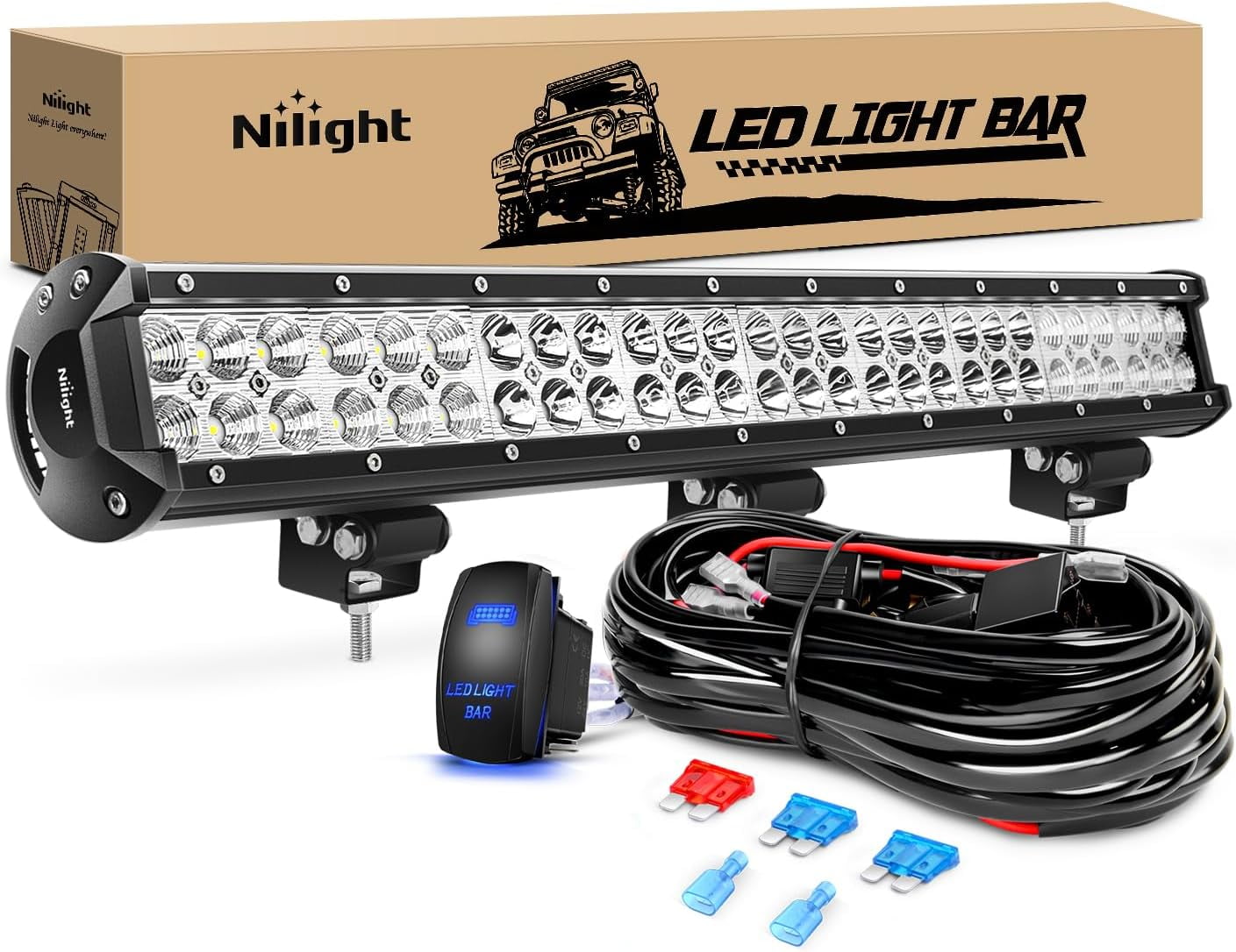 Nilight LED Light Bar 25" 162W Spot Flood Combo Off Road 12V 5Pin Rocker Switch Wiring Harness Kit
