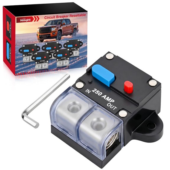 Nilight 250 Amp Circuit Breaker with Manual Reset 12V-42V Overload Protection Resettable Switch Trolling Motor Auto Car Stereo Audio Inline Fuse Block Holders Inverter for Automotive RV Marine Boat