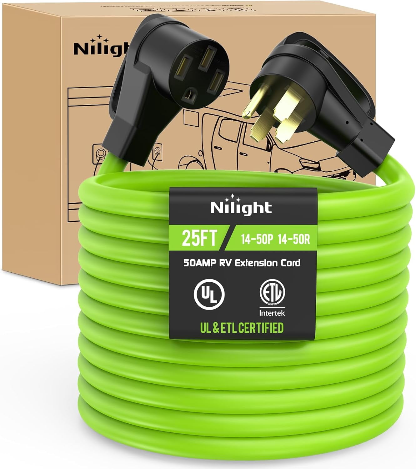 Nilight 25FT 50 Amp RV Extension Cord 250V Heavy Duty 6/3+8/1 Gauge ...