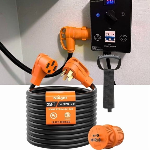 Nilight 25FT 50 Amp RV Extension Cord with Adapter 15Amp to 50Amp 250V Heavy Duty 6/3+8/1 Gauge Pure Copper STW Wire UL ETL Listed 4 Prong 14-50P 14-50R Weatherproof Suit for Generators Camper