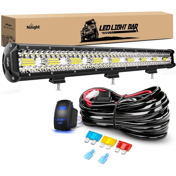 Nilight 26 Inch 540W LED Light Bar Triple Row Flood Spot Combo 50000LM Driving Boat Led Off Road Lights with 12V On/Off 5 Pin Rocker Switch 14 AWG Wiring Harness Kit