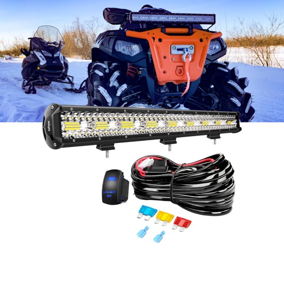 Nilight 26 Inch 540W Triple Row LED Light Bar Combo Flood Spot 50000LM Off Road Driving Lights for Boat with 5 Pin On/Off Rocker Switch and 14 AWG Wiring Harness Kit