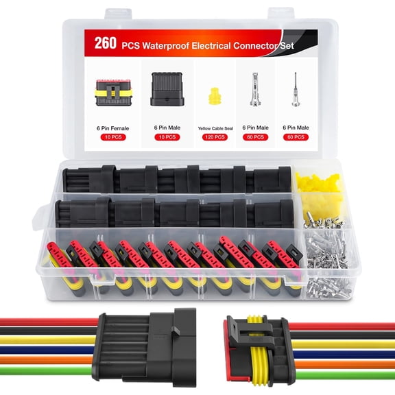 Nilight 260PCS 6 Pin Electrical Connector Plug Male Female Terminal Wire Connector Waterproof Connectors 6 Way Automotive Connect Set for Car Truck Motorcycle Marine Boat 10 Sets, 2 Years Warranty