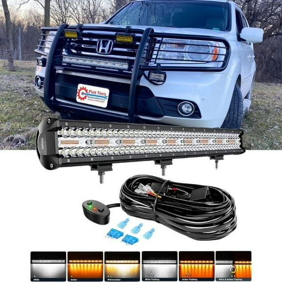 Nilight 26inch 540W Led Light Bar Spot Flood Amber White Strobe 6 Modes with Memory Function off Road Truck Car ATV SUV Cabin Boat with 16AWG Wiring Harness Kit-1 Lead