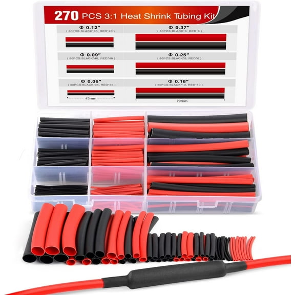 Nilight 270 pcs 3:1 Dual Wall Adhesive Heat Shrink Tubing kit, 6 Sizes(Dia): 1/16", 3/32", 1/8", 3/16", 1/4", Best Cable Sleeve Tube Assortment