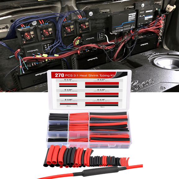 Nilight 270Pcs Heat Shrink 2:1 Electric Insulation Tube Kit 45mm Flame Retardant Wrap Cable Sleeve 5 Colors 12 Sizes with Storage Box