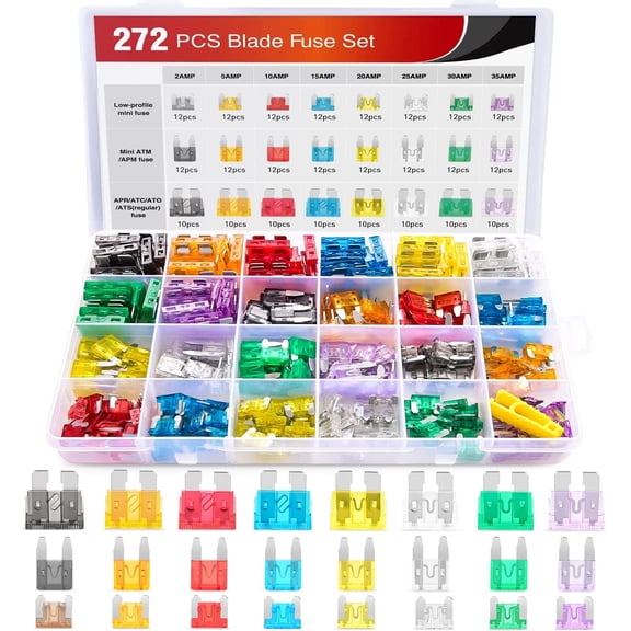 Nilight - 272pcs Standard & Mini & Low Profile Mini Blade Fuse Assortment, 2A 5A 10A 15A 20A 25A 30A 35A Replacement Fuses for Car Boat Truck SUV Automotive