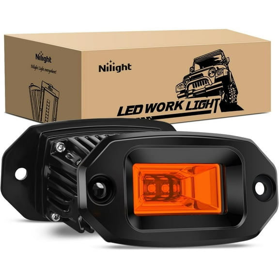 Nilight 2PCS 20W Flush Mount Amber LED Pods Flood Beam LED Work Light Offroad Fog Reverse Light Backup Lights Driving Lights for Bumper Truck ATV UTV SUV Boat