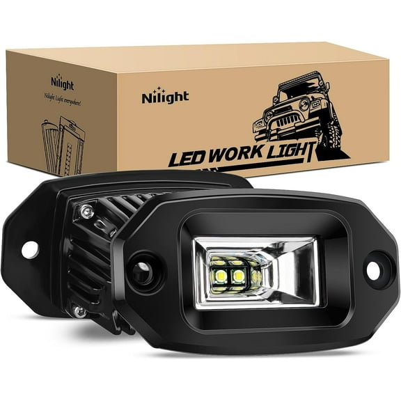 Nilight 2PCS 20W Flush Mount LED Pods Flood Beam LED Work Light Offroad Fog Reverse Light Backup Lights Driving Lights for Bumper Truck ATV UTV SUV Boat