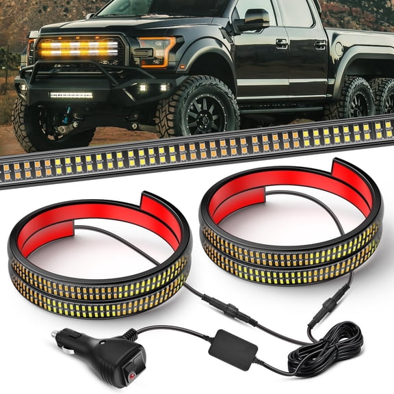 Nilight 2PCS 24 Inch Amber White LED Grille Lights, Flexible Side Safety Lighting with Multiple Modes for Work Trucks