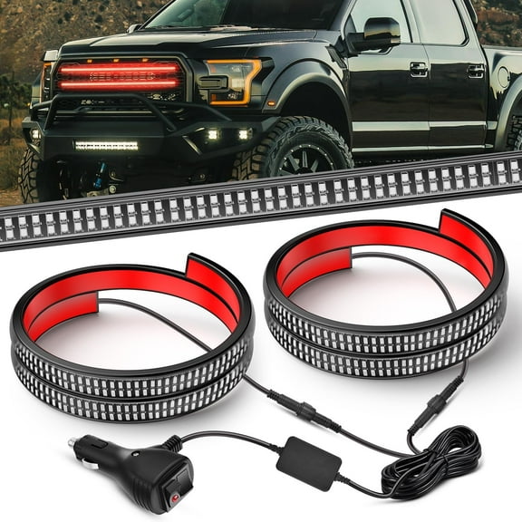 Nilight 2PCS 24 inch Truck Grill Strobe Lights Strip 384 LED Emergency Light Red Flexible Side Flashing Warning Caution Safety Waterproof Lighting Kit for Trucks Tow