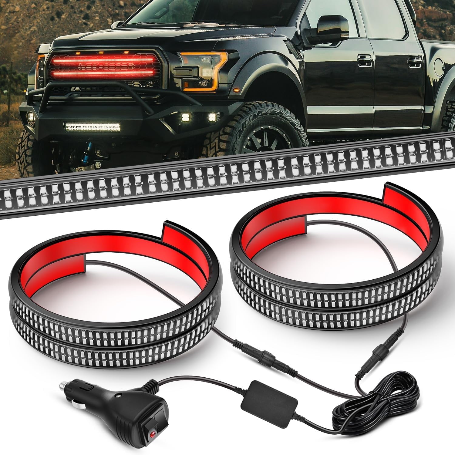 Nilight 2PCS 24 Inch Red LED Grille Lights, Flexible Side Safety Lighting with Multiple Modes for Work Trucks
