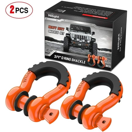 Nilight 2PCS 3/4" D-Ring Shackles 7/8'' Pin Black Isolator Washers Kit 4.5t For Jeep Truck Bumper