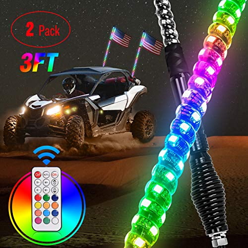 Nilight 2PCS 3FT Spiral RGB Led Whip Light with Spring Base Chasing Light RF Remote Control Lighted Antenna Whips for Can-Am ATV UTV RZR Polaris Dune Buggy Offroad Truck