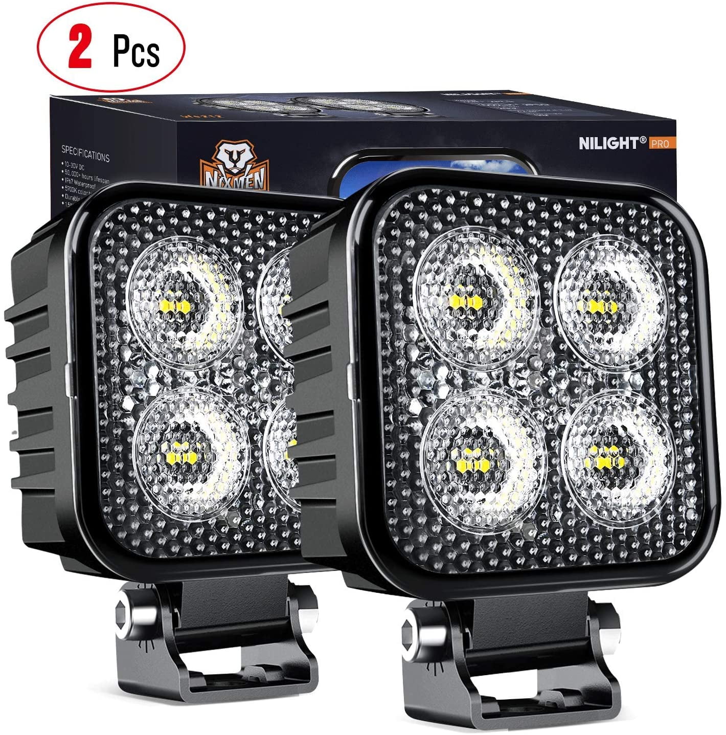 Nilight 2PCS 3Inch Led Pods Square 1500LM Built-in EMC Work