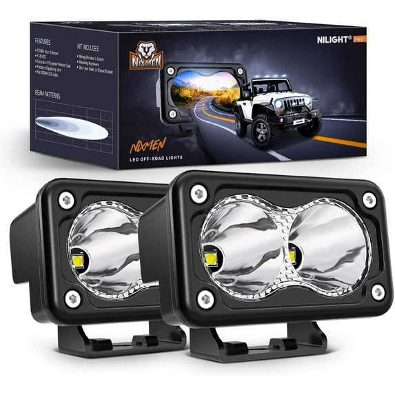 Nilight 2PCS 3Inch Motorcycle Led Pods 1300LM Built-in EMC Driving Light Super Spotlight Offroad Fog Auxiliary Lamp for Motorbike SUV ATV Truck Boat Tractor Forklift