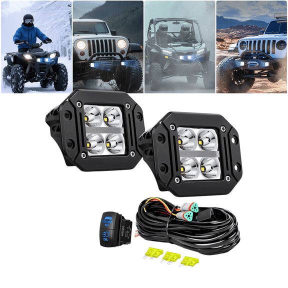Nilight 2PCS 4.8 Inch Flush Mount LED Pod Lights, 20W Narrow Spot Beam with Amber DRL, Compact Auxiliary & Backup Driving Lights with 16AWG Wiring Kit for SUV Jeep Truck 4x4