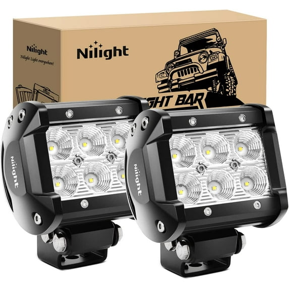 Nilight Led Pods 2Pcs 18W 1260LM Flood Off Road Lights Super Bright Driving Work Fog Lamps for Trucks Pickup Golf Cart SUV ATV UTV 4x4 Van Camper Boat