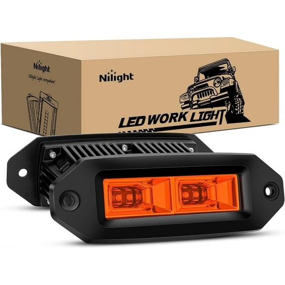 Nilight 2PCS 40W Flush Mount Amber LED Pods Flood Beam LED Work Light Offroad Fog Reverse Light Backup Lights Driving Lights for Bumper Truck ATV UTV SUV Boat