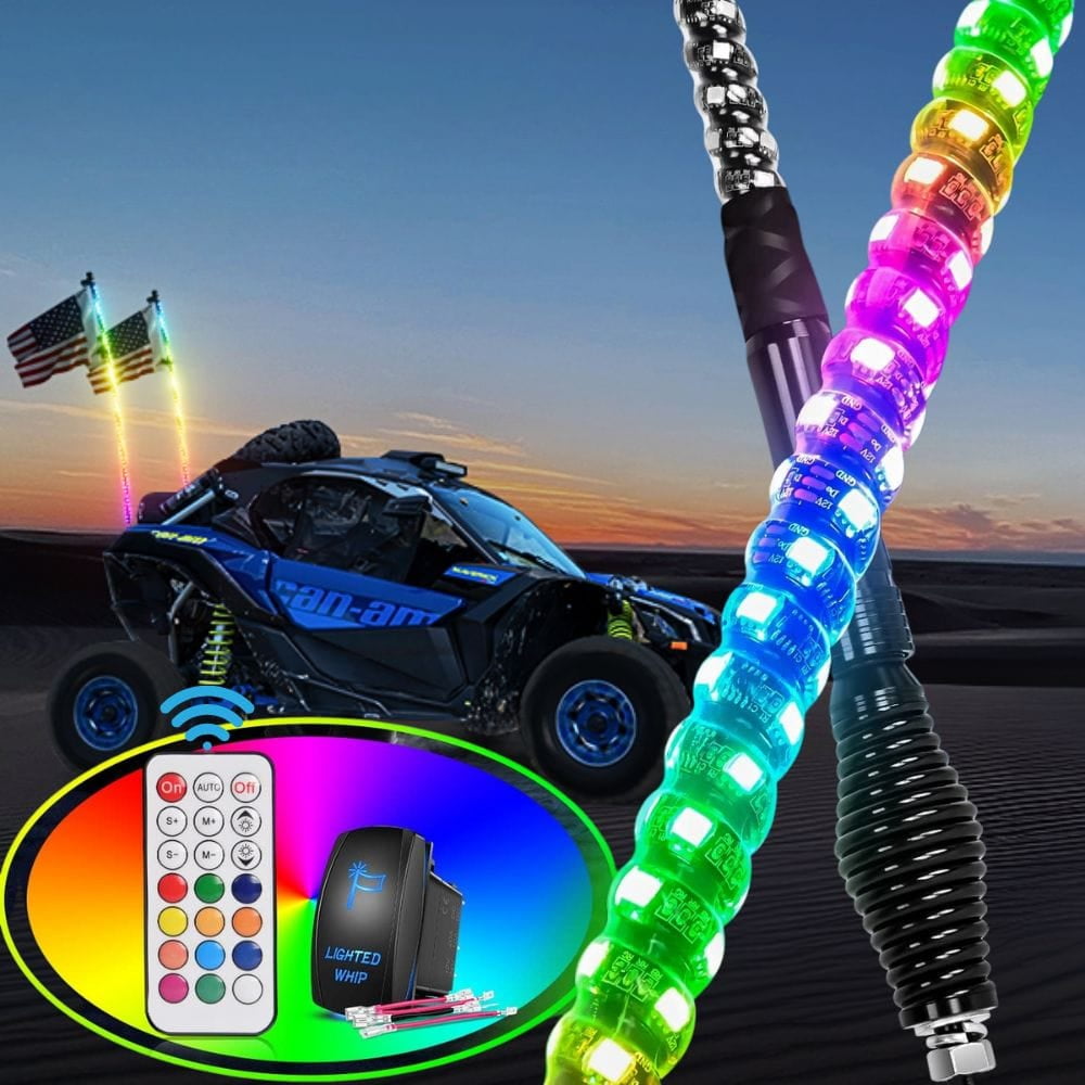 Nilight 2PCS 4FT Spiral RGB Led Whip Light with Spring Base Chasing Light RF Remote Control Lighted Antenna Whips for Can am ATV UTV RZR Polaris Dune Buggy Offroad Truck