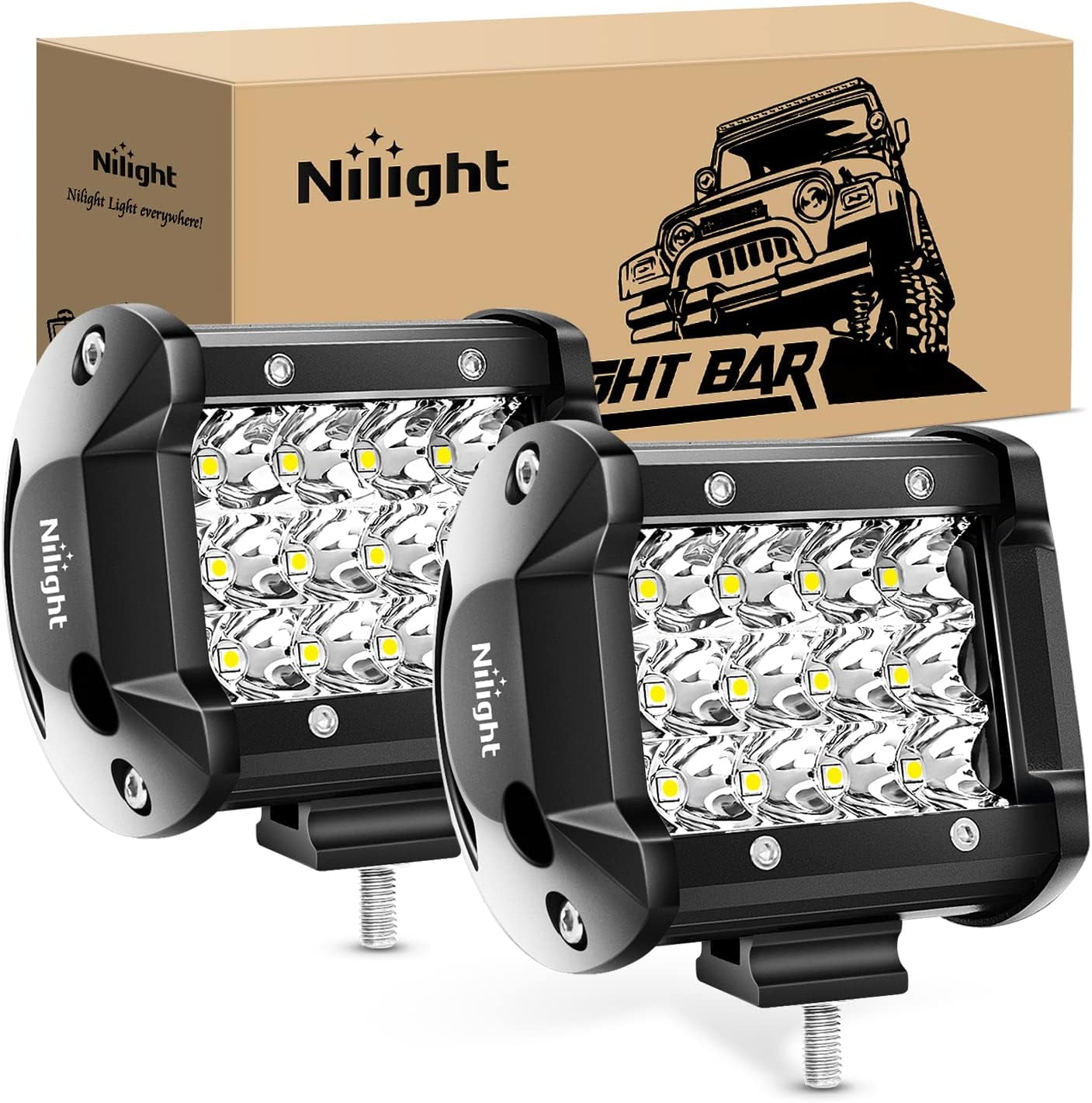 Nilight Led Pods 2PCS 4Inch 36W 3600LM Spot Triple Row LED Light Bar Driving Lamp Roof Bumper Off Road LED Work Lights for Van Camper Wagon Car Pickup Golf Cart ATV UTV SUV Truck Boat 4x4