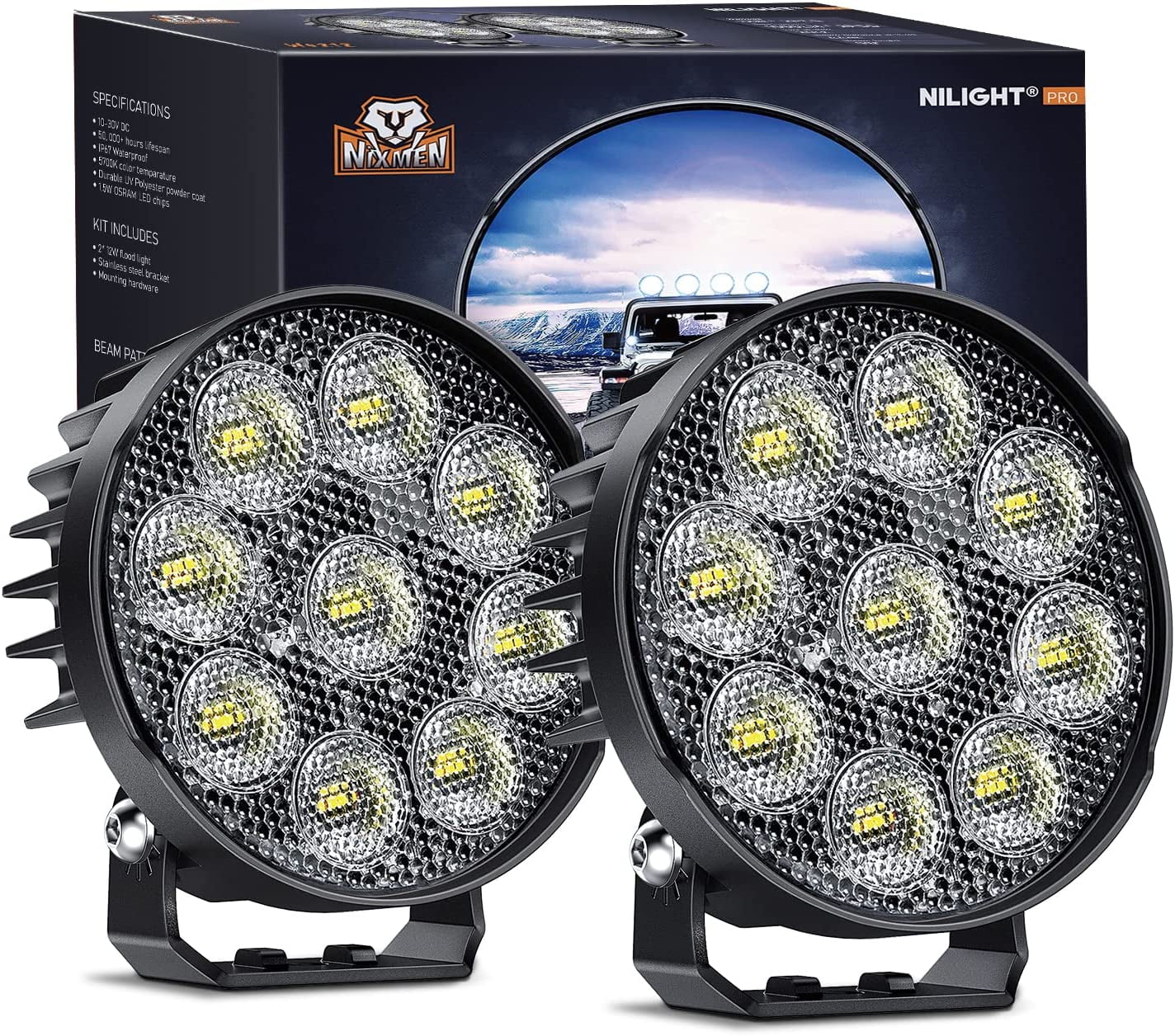 Nilight 2 PCS 4 Inch LED Pods Round 3370LM Built-in EMC 90°Flood Beam Angle Offroad Driving Lights Side Rear Back-Up Light for Tractor Truck Motorcycle Boat ATV UTV