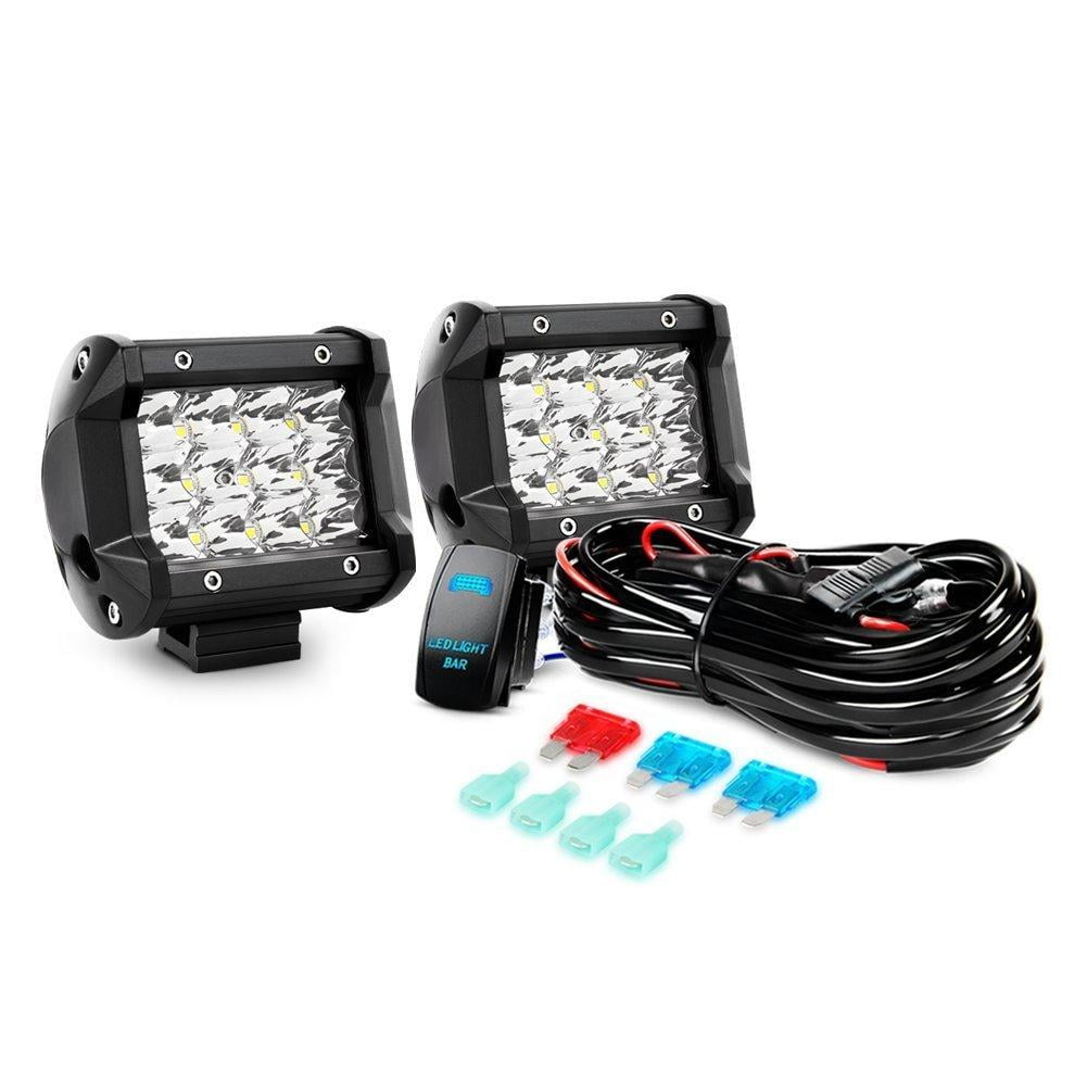 Nilight 2PCS 4Inch Triple Row Spot LED Light Bar Driving Lights Boat Lights Fog Lights Off Road Led Lights, and 1PC 16AWG 12V 5Pin Rocker Switch Wiring Harness Kit - 2Leads