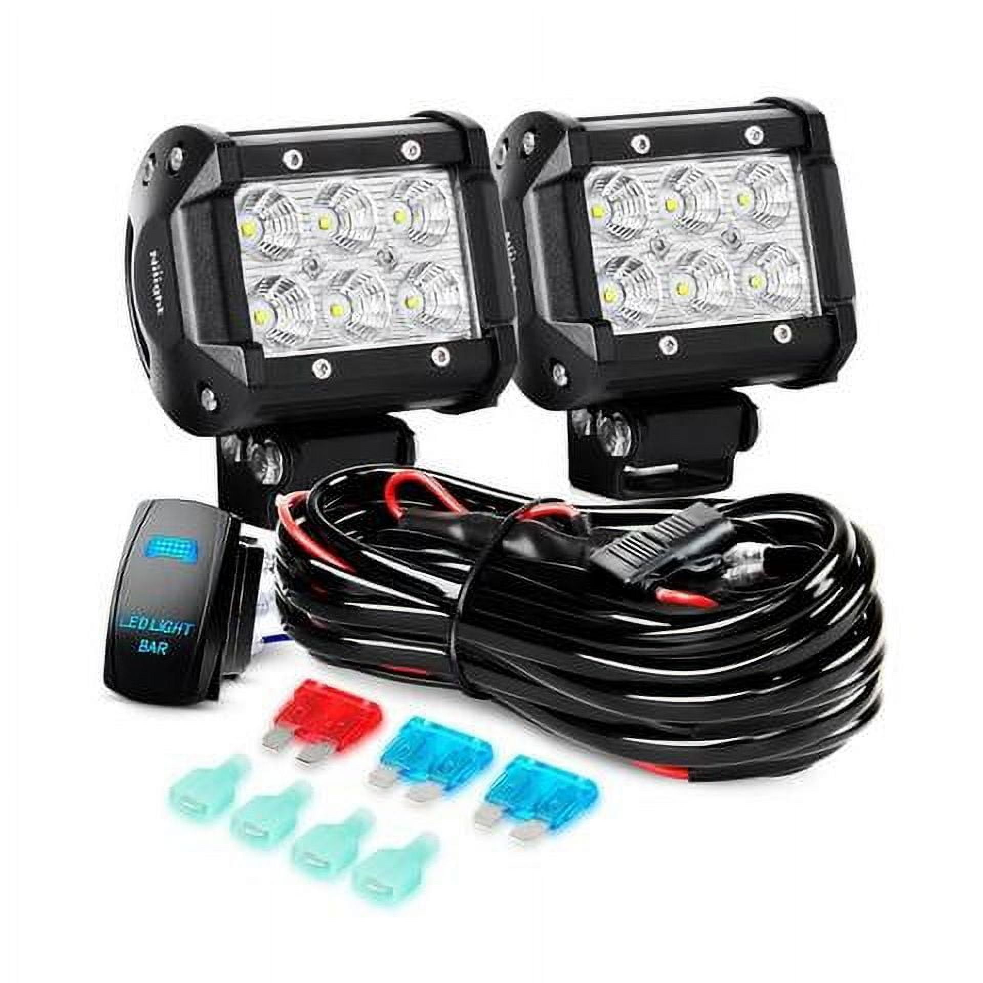 Nilight 2PCS 4inch LED Light Bar 18W Flood Led Off Road Lights with 12V 5Pin Rocker Switch LED Light Bar Wiring Harness Kit