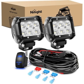 Nilight LED Light Bar 2PCS 18W Flood Off Road Lights 12V 5Pin Rocker Switch Wiring Harness Kit, 2 Years Warranty, Clear,White