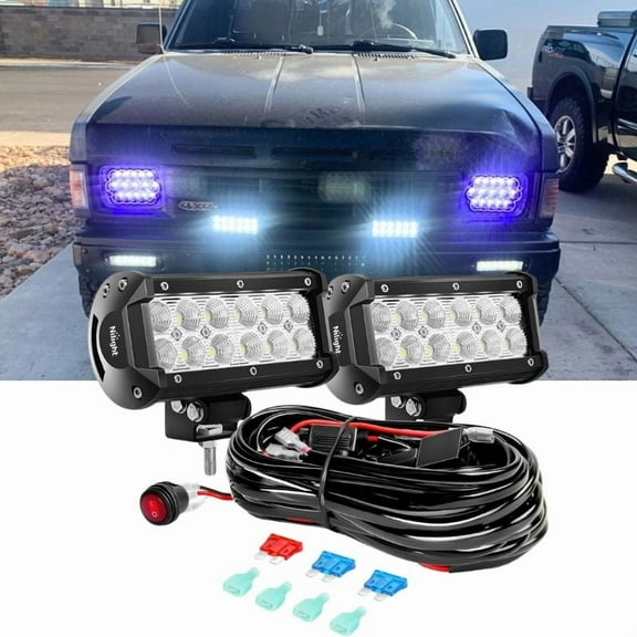 LED Light Bar 2PCS 6.5Inch 36W LED Flood Off Road Light Pods, with Wiring Harness Kit Fog Lamps Driving Boats Work Lights for Truck Car Golf Cart SUV ATV Motor Jeep Courtyard Garden