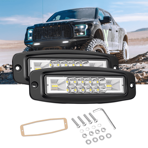 Nilight 2PCS 6 Inch 60W Flush Mount LED Pods Spot Flood Combo Beam Backup Driving Lights for 4x4 Truck SUV Jeep Reverse Grill Mount