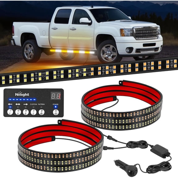 Nilight 2PCS 70 Inch Amber White LED Running Board Lights with Control Panel, Flexible Side Safety Lighting for Work Trucks