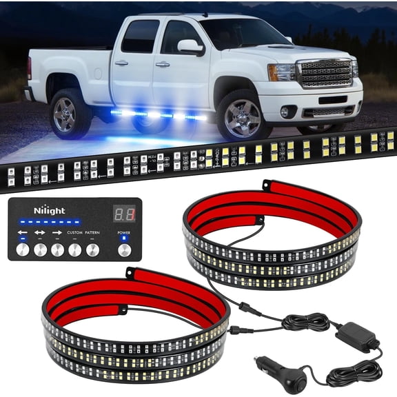 Nilight 2PCS 70 Inch Light Strip with Controller 864 LED Blue White Running Board Lights Flexible Side Flashing Waterproof for Truck Pickup
