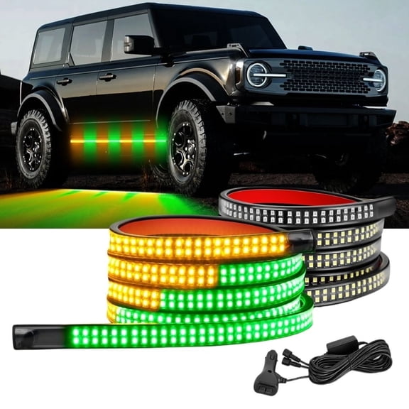 Nilight 2Pcs 70" Strobe Lights Strip 1125 LED Running Board Marker Light Amber Green Flexible Side Flashing Warning Caution Safety Light for Truck