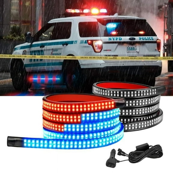 Nilight 2Pcs 70" 1125 LED Emergency Warning Strobe Safety Lights Strip, Running Board Flexible Side Marker Light Strips for Trucks, Construction Vehicles, Pickup, SUV, Jeep(Red & Blue)