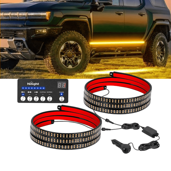 Nilight 2PCS 70 Inch Flexible Running Board Light Strip with Controller, 864 LED Amber Strobe Lights for Truck & Pickup, Waterproof Side Flashing Caution Lights