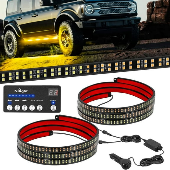 Nilight 2PCS 70 inch Emergency Strobe Light Strip with Controller 864 LED Amber White Running Board Lights Flexible Side Flashing Warning Caution Safety Waterproof for Truck Pickup