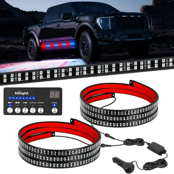 Nilight 2PCS 70 inch Emergency Strobe Light Strip with Controller 864 LED Red Blue Running Board Lights Flexible Side Flashing Warning Caution Safety Waterproof for Truck Pickup