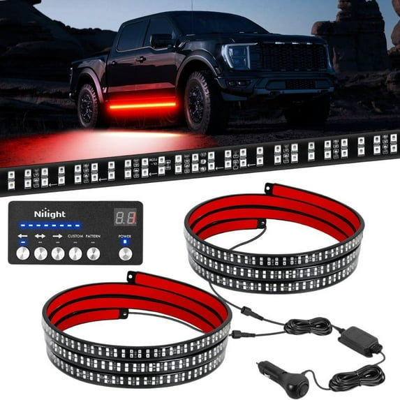 Nilight 2PCS 70 inch Emergency Strobe Light Strip with Controller 864 LED Red Running Board Lights Flexible Side Flashing Warning Caution Safety Waterproof for Truck Pickup