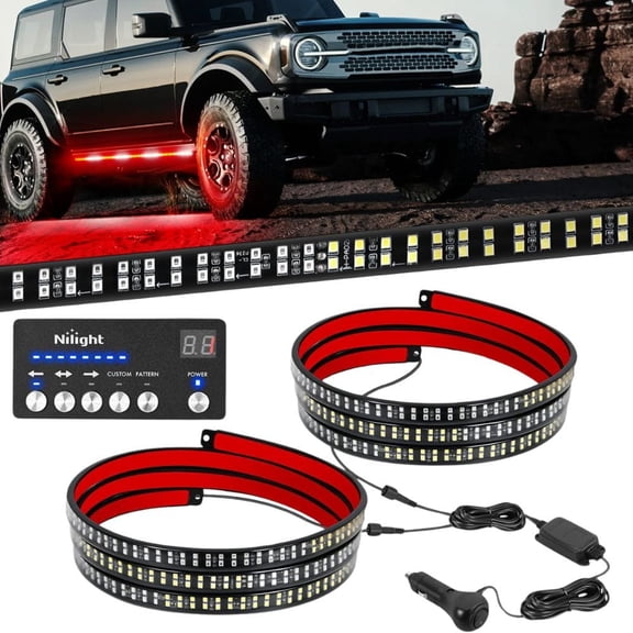 Nilight 2PCS 70 inch Emergency Strobe Light Strip with Controller 864 LED Red White Running Board Lights Flexible Side Flashing Warning Caution Safety Waterproof for Truck Pickup