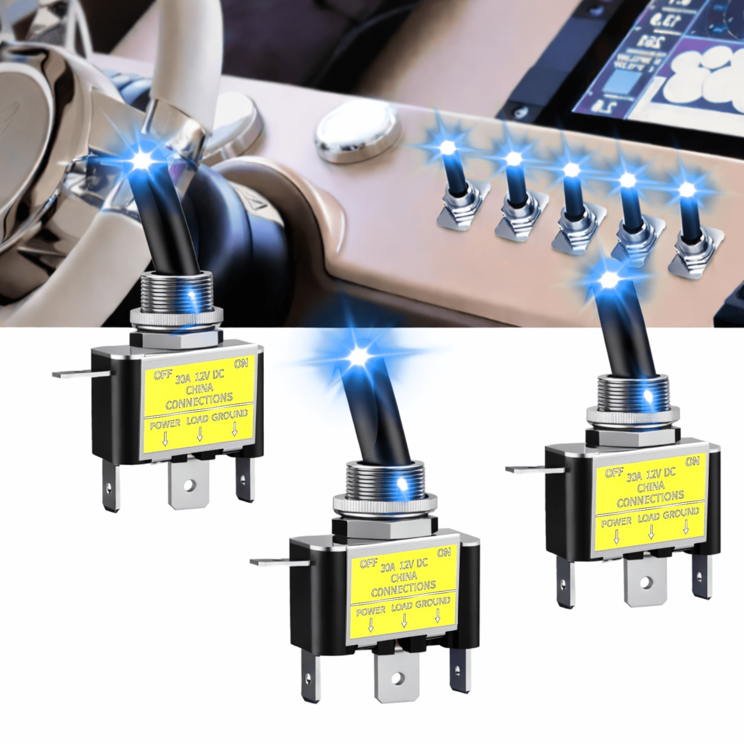 Nilight 2PCS Blue LED Toggle Switch 12V 30A 3 Pin SPST ON Off Heavy ...
