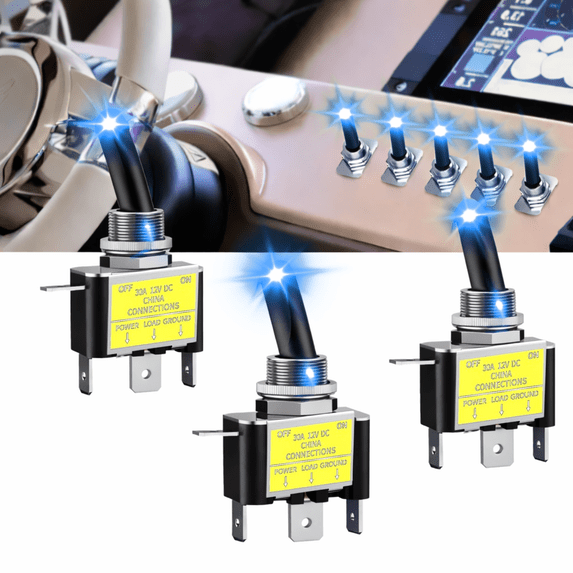 Nilight 2PCS Blue LED Toggle Switch 12V 30A 3 Pin SPST ON Off Heavy Duty Metal Toggle Switch with 14AWG Wire for Car Truck Boat Marine Racing Dash
