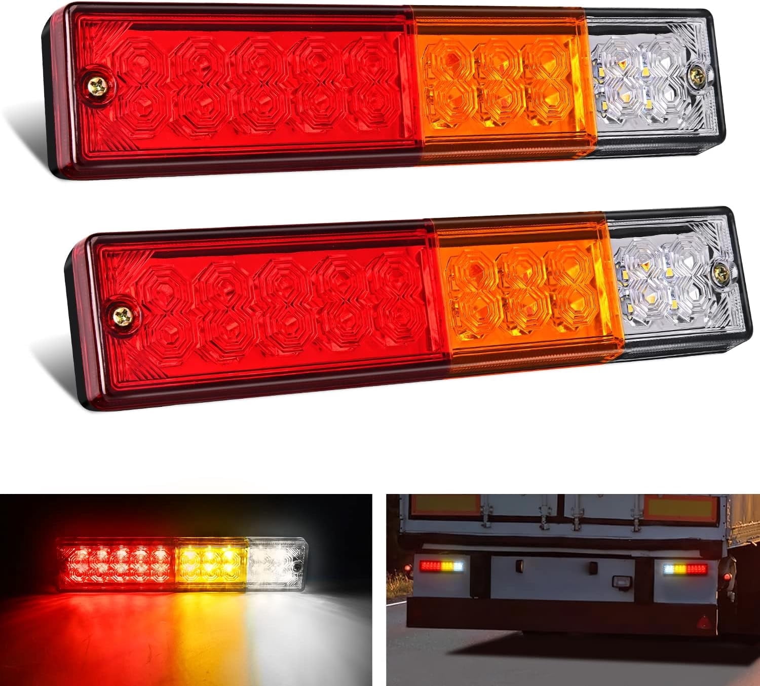 Nilight Trailer Tail Light Bar 2PCS 20LED Brake Running Turn Signals Reverse lights IP65 Waterproof for 10-30V Truck Trailers Caravan Van RV UTV Camper Boat