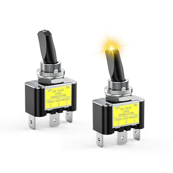 Nilight 2PCS Yellow LED Toggle Switch 12V DC 30A 3 Pin On Off 2 Position Heavy Duty Rocker Switch with 14AWG Wire for Automotive Cars Trucks Boats Racing Cars Auto Boat